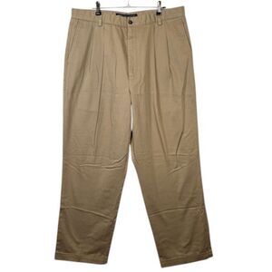 Dockers Odyssey Twill Khaki Trousers Chino Cuffed Pleated Tan Beige Size 36x31